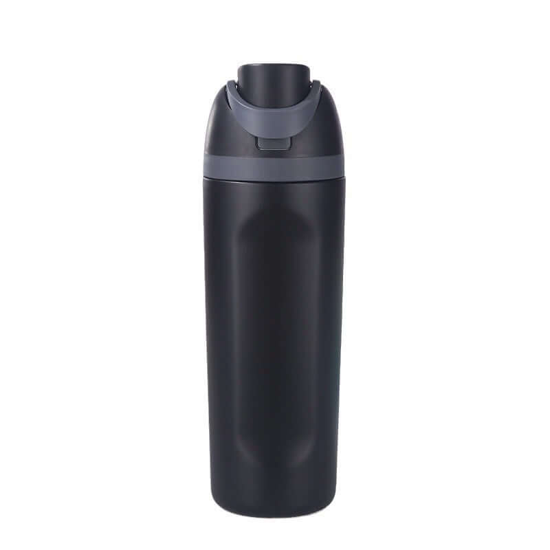 Insulated Stainless Steel Water Bottle with straw, durable stainless steel construction & vacuum insulation in black design.