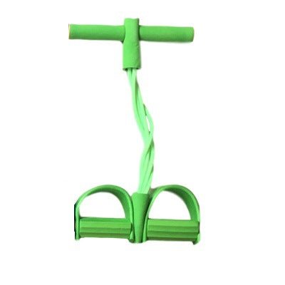 Green pedal puller resistance band with foam handles and foot pedals for abdominal exercises.