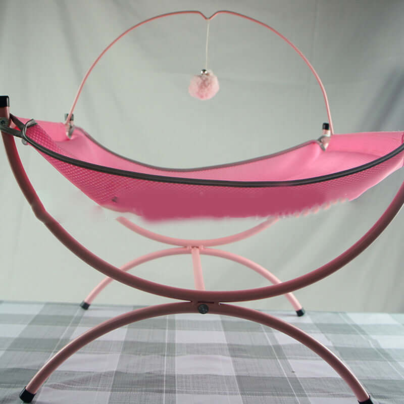 Universal Cat Recliner Bed in pink, metal cloth material, ideal pet nest for year-round comfort.