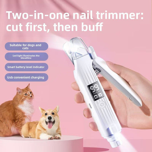Rechargeable Pet Nail Grinder and Trimmer | Cordless White ABS Groomer