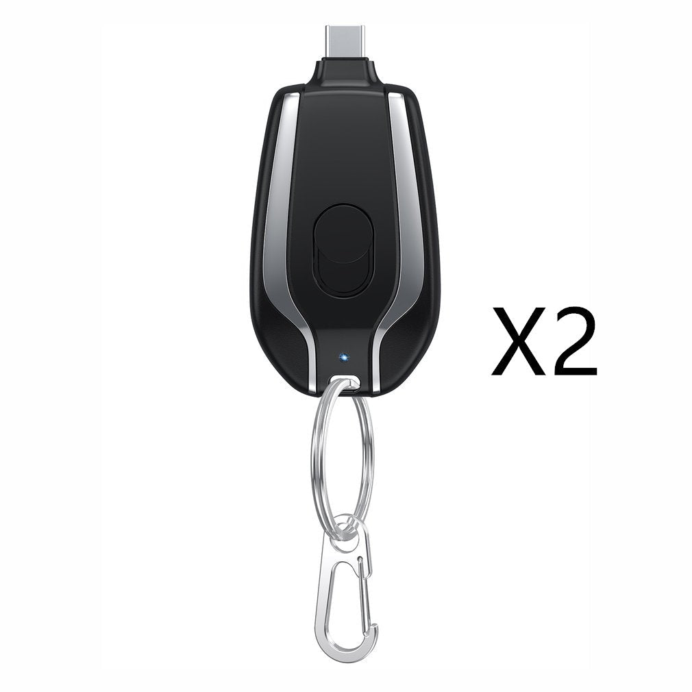 1500mAh Keychain Power Bank | Ultra-Compact Emergency Charger with USB port, waterproof surface. Image shows X2 units.