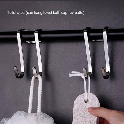 Stainless Steel S-Hooks used for hanging bath accessories in a bathroom area.