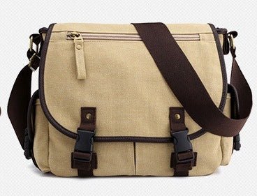 Men's Canvas Messenger Bag – Khaki & Black Casual Shoulder Bag