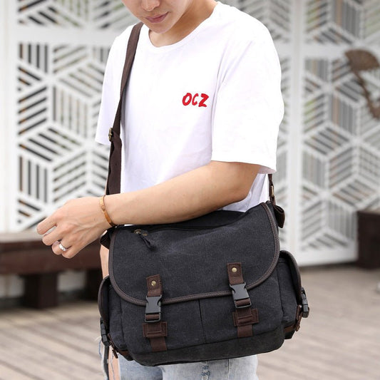 Men's Canvas Messenger Bag – Khaki & Black Casual Shoulder Bag