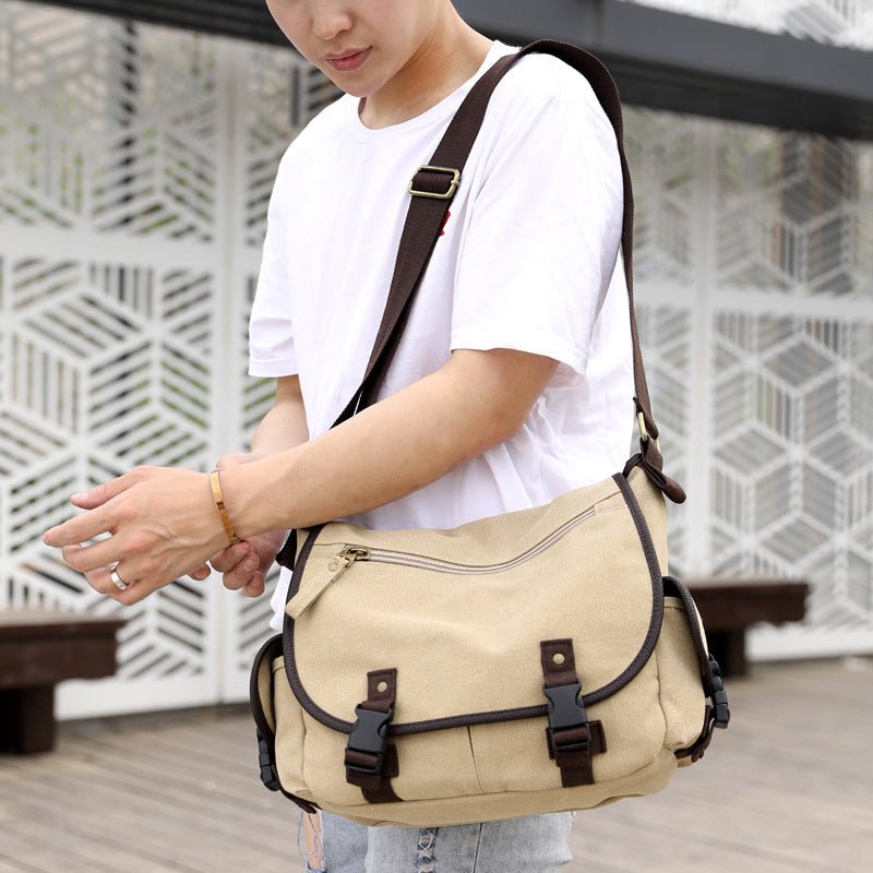 Men's Canvas Messenger Bag – Khaki & Black Casual Shoulder Bag