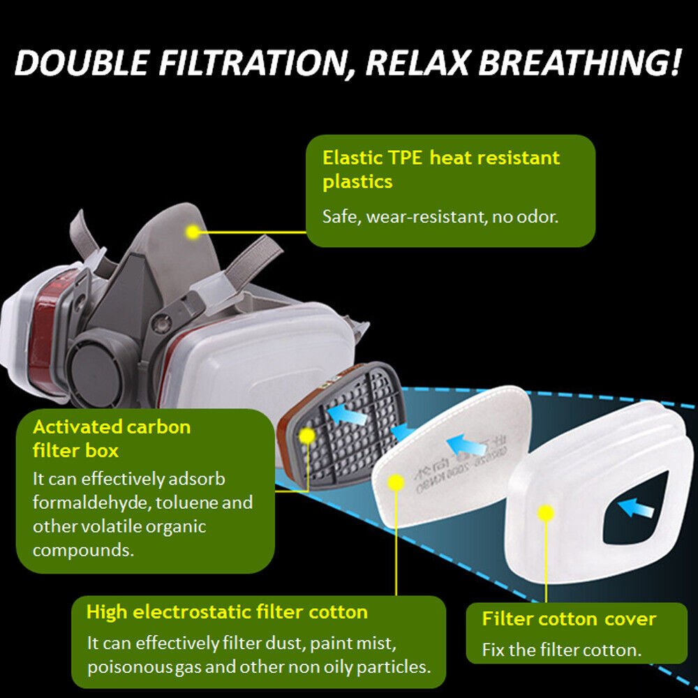 17 In 1 Full Face Mask 6200 Gas Mask Facepiece Spray Respirator Filter Chemical - DoubleJoy Store