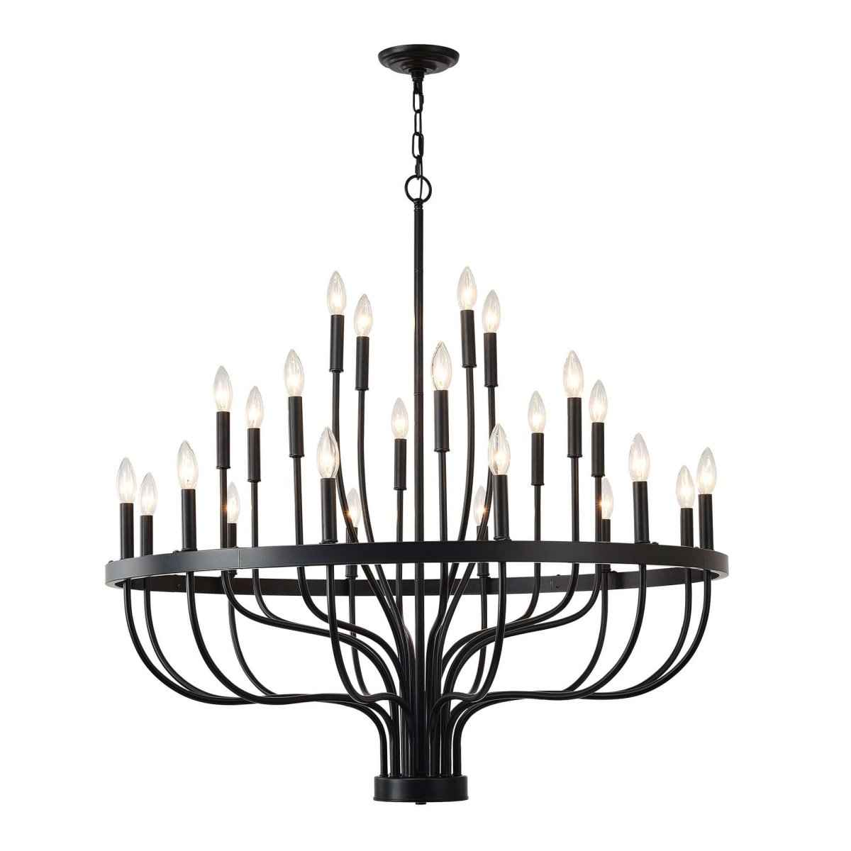 24-Light Black Iron Chandelier: Free🚚USA