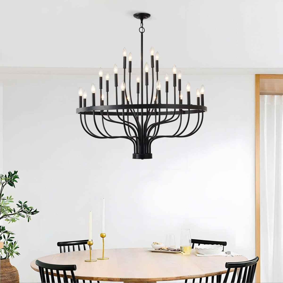 24-Light Black Iron Chandelier: Free🚚USA