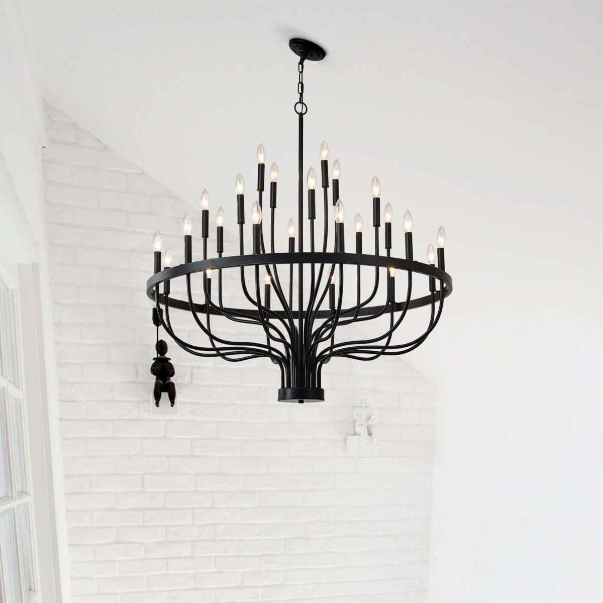 24-Light Black Iron Chandelier: Free🚚USA