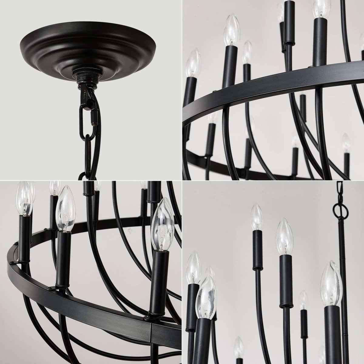 24-Light Black Iron Chandelier: Free🚚USA