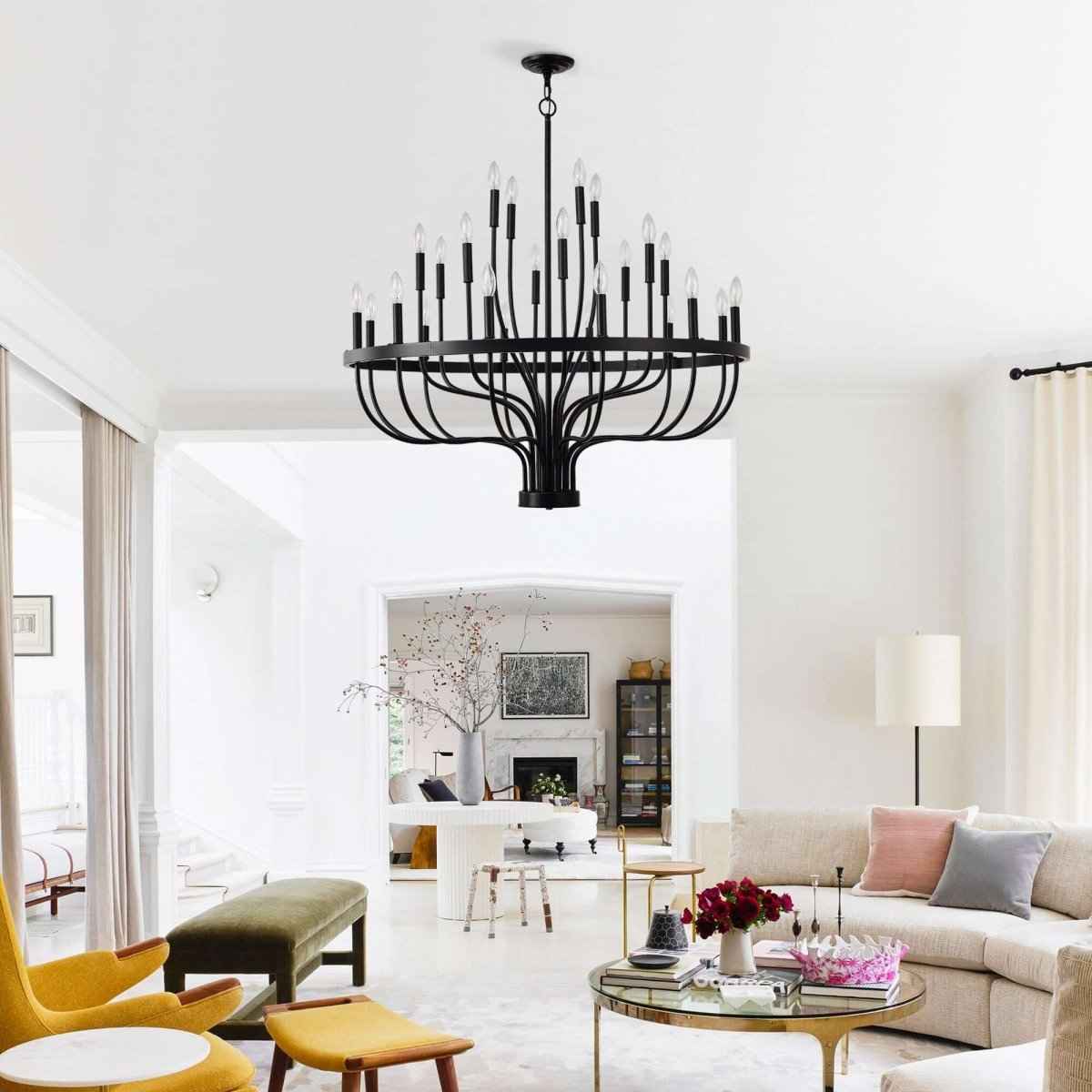 24-Light Black Iron Chandelier: Free🚚USA