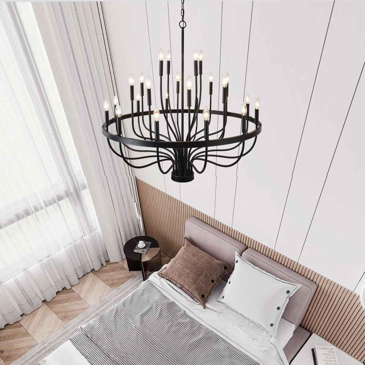 24-Light Black Iron Chandelier: Free🚚USA