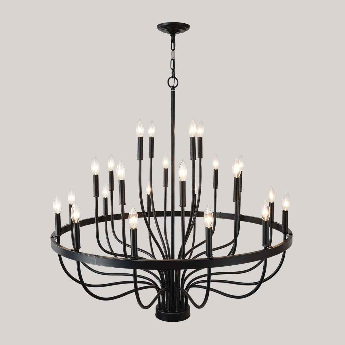 24-Light Black Iron Chandelier: Free🚚USA