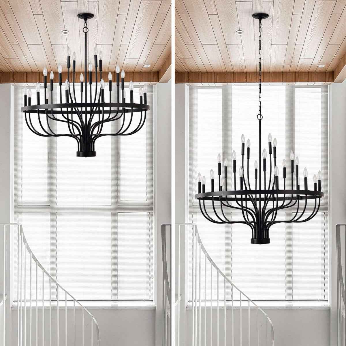 24-Light Black Iron Chandelier: Free🚚USA