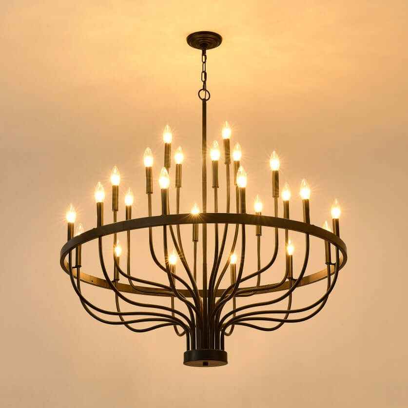 24-Light Black Iron Chandelier: Free🚚USA