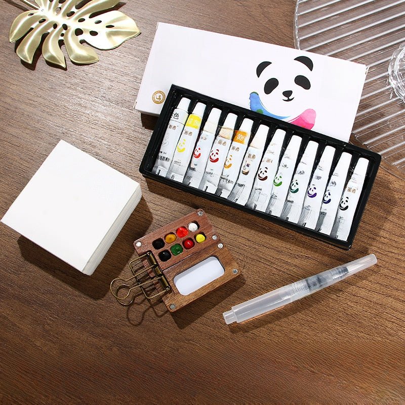 Portable Mini Watercolor Paint Set | Walnut Wood Travel Sketch Kit