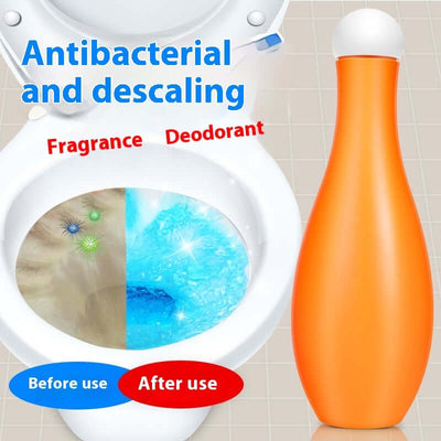 Bathroom Cleaning Solution in toilet showing antibacterial and descaling effects with before and after comparison.