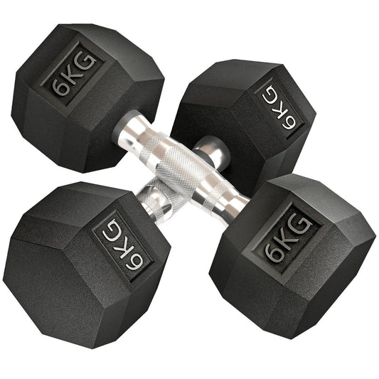 Hex Rubber Dumbbells 2x6kg Set - DoubleJoy Store