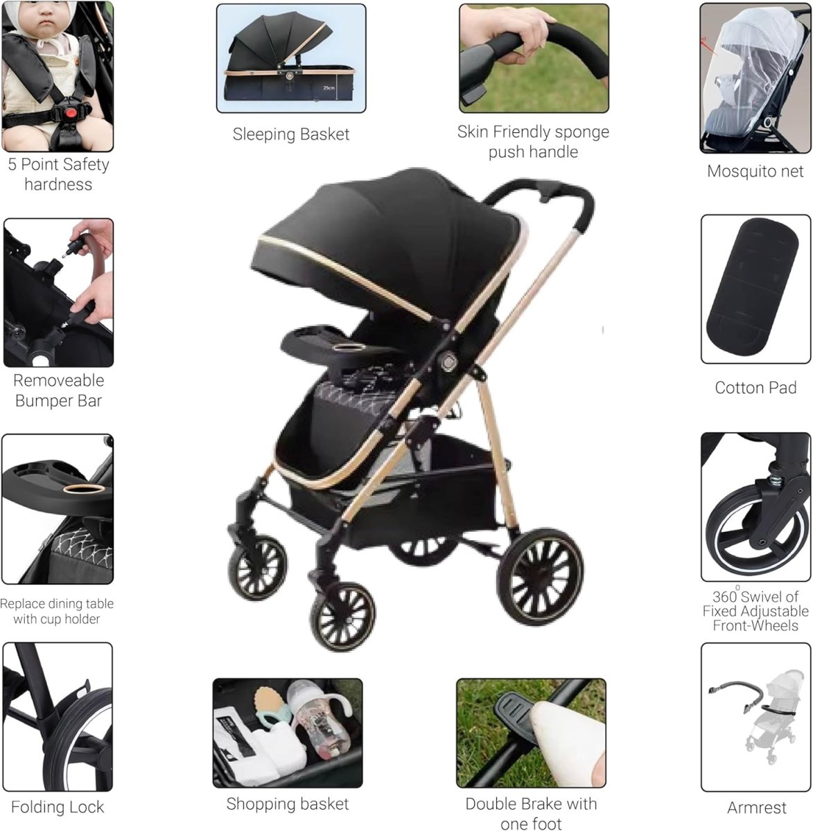 3-in-1 Baby Stroller with Bassinet - DoubleJoy Store