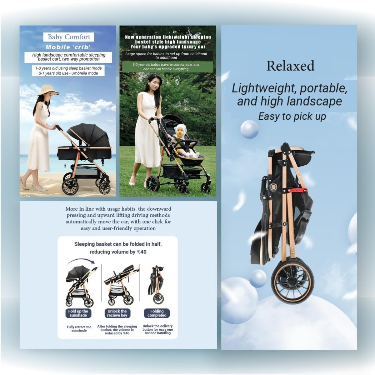 3-in-1 Baby Stroller with Bassinet - DoubleJoy Store