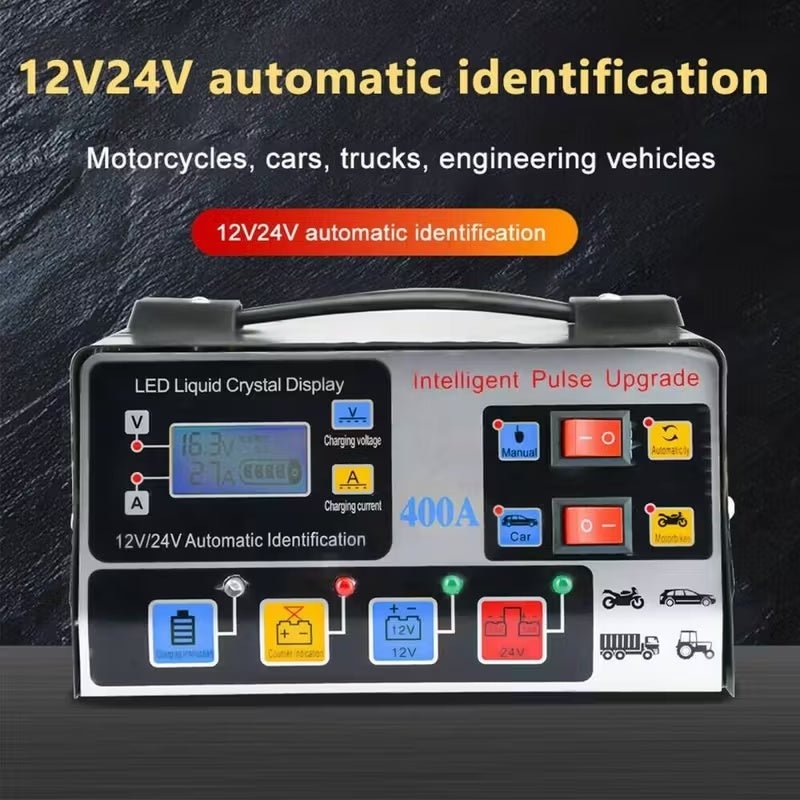 400W Heavy Duty Smart Car Battery Charger - Automatic 12V 24V Pulse Repair Trickle Charger With 6 Safety Protections - DoubleJoy Store