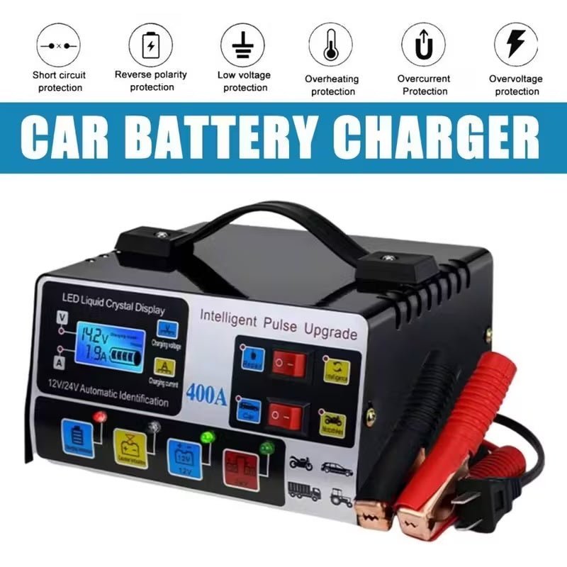 400W Heavy Duty Smart Car Battery Charger - Automatic 12V 24V Pulse Repair Trickle Charger With 6 Safety Protections - DoubleJoy Store