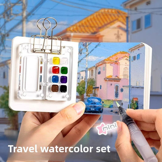 Portable Mini Watercolor Paint Set | Walnut Wood Travel Sketch Kit