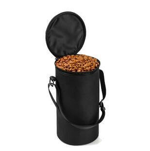 Waterproof Dog Food Bag with open lid showcasing dry pet food, ideal for travel and storage, durable and portable design for pet owners