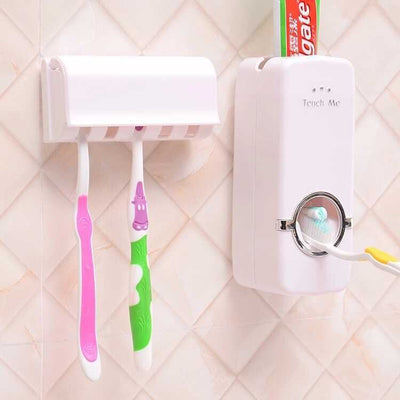 Bathroom Accessories Set featuring toothbrush holder and toothpaste dispenser for organized countertop