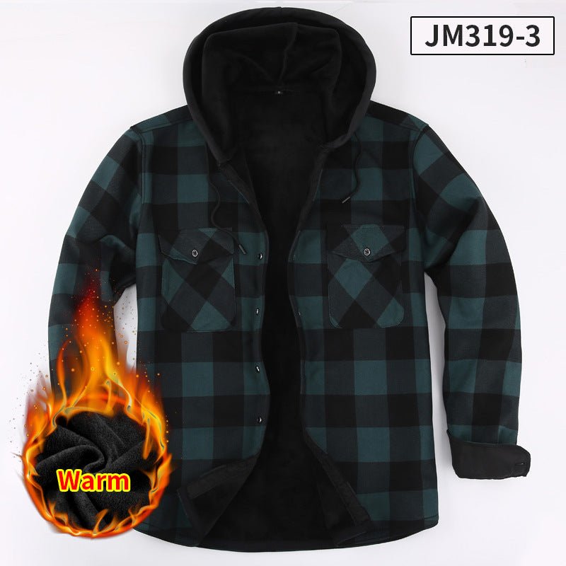 Men's Fleece - Lined Hooded Plaid Shirt | Polyester