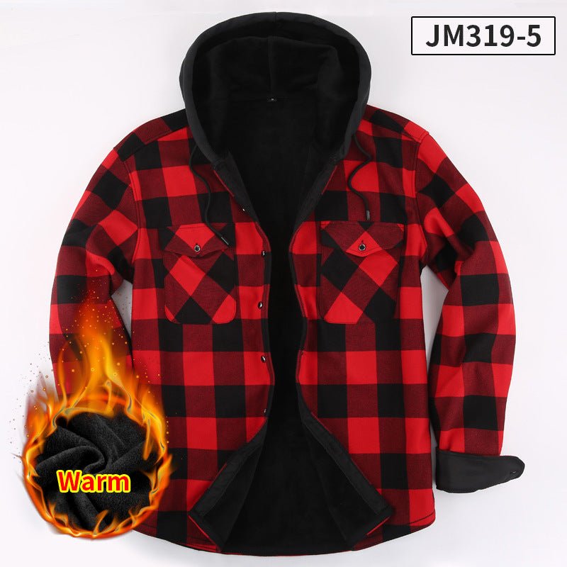 Men's Fleece - Lined Hooded Plaid Shirt | Polyester