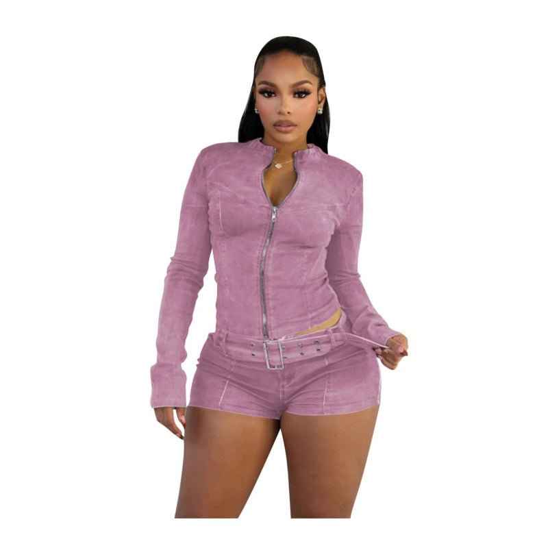 Women's Denim Shorts Set - Retro Style