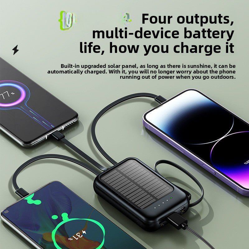 Solar Power Bank - 20000mAh Portable Charger with Integrated Cables