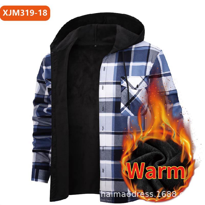 Men's Fleece - Lined Hooded Plaid Shirt | Polyester