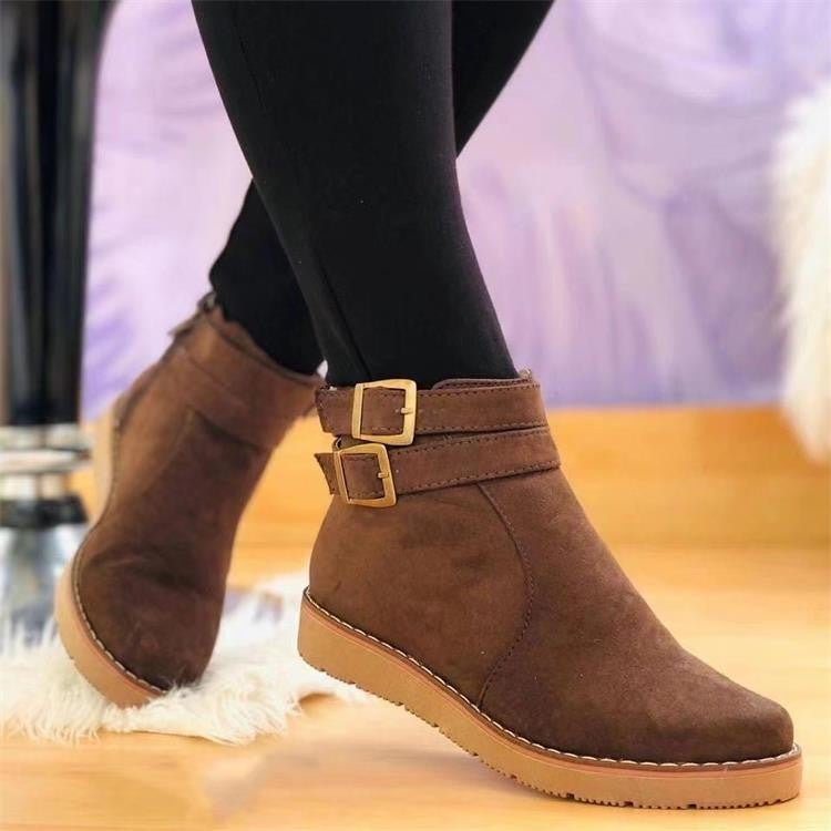Low - Heel Martin Boots – Round Toe PU Ankle Boots