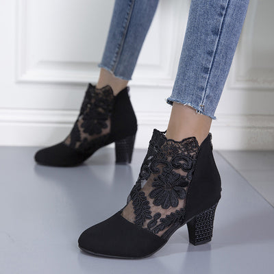 Lace mesh high heel sandals
