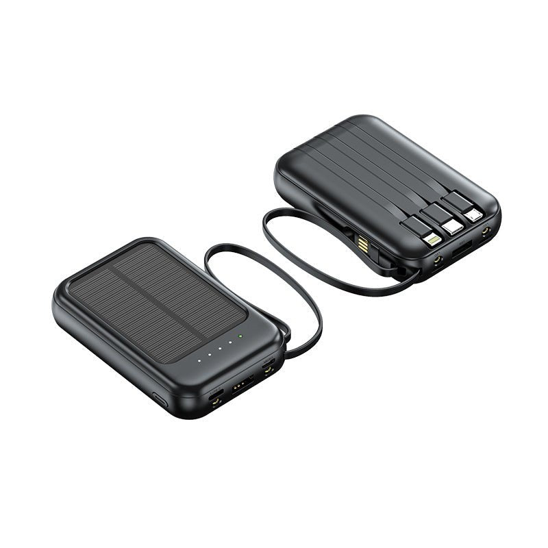 Solar Power Bank - 20000mAh Portable Charger with Integrated Cables