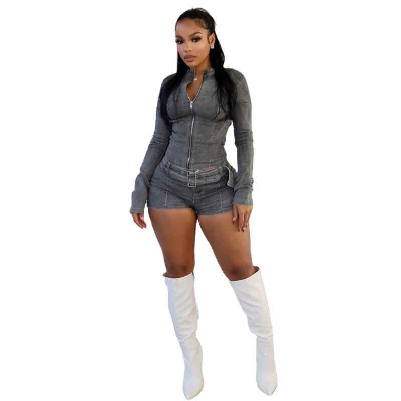 Women's Denim Shorts Set - Retro Style