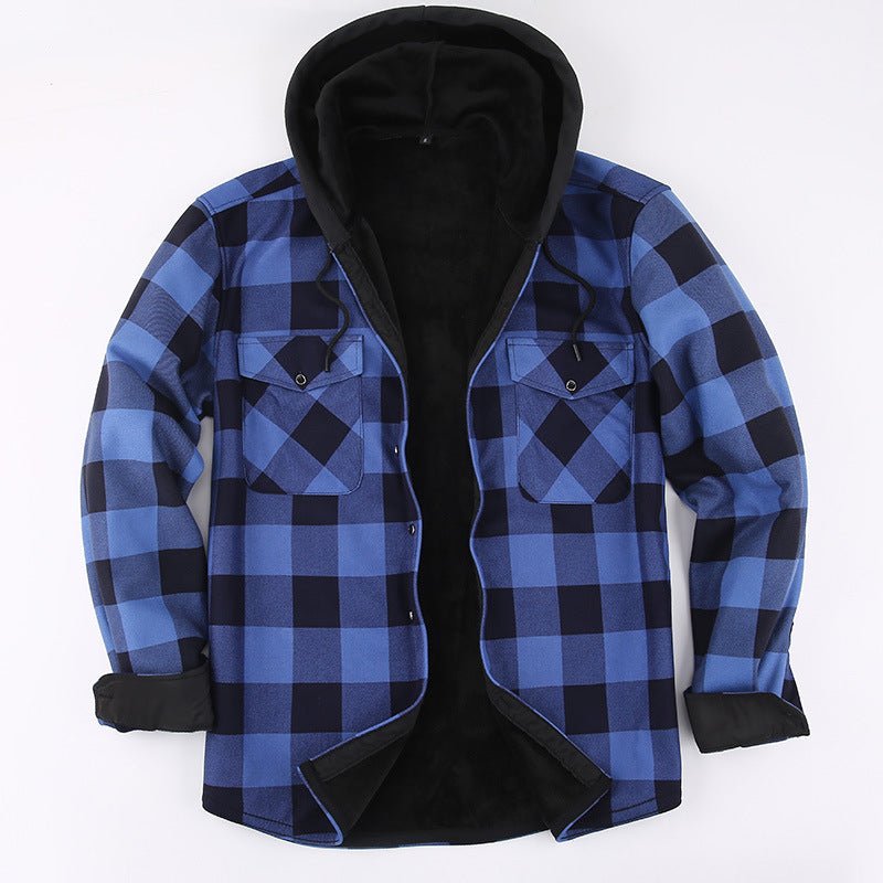 Men's Fleece - Lined Hooded Plaid Shirt | Polyester