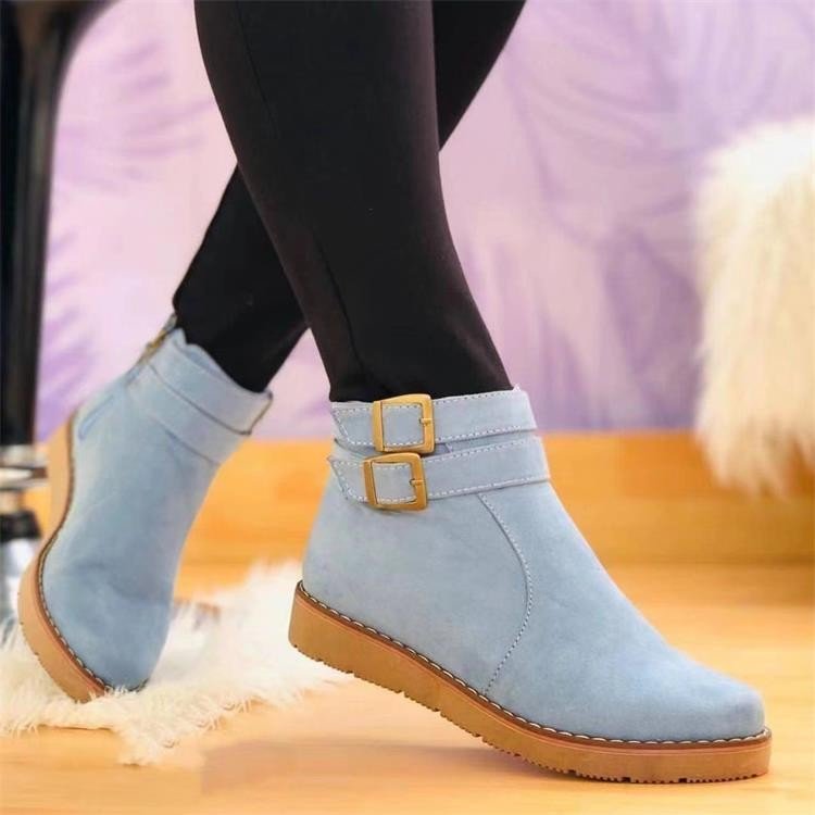 Low - Heel Martin Boots – Round Toe PU Ankle Boots