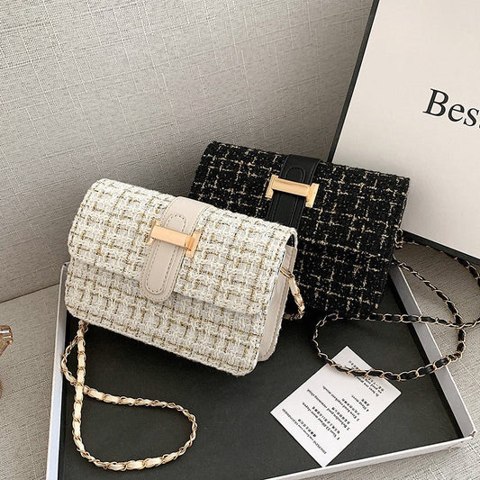 Women's Woolen Small Square Shoulder Bag – Magnetic Buckle