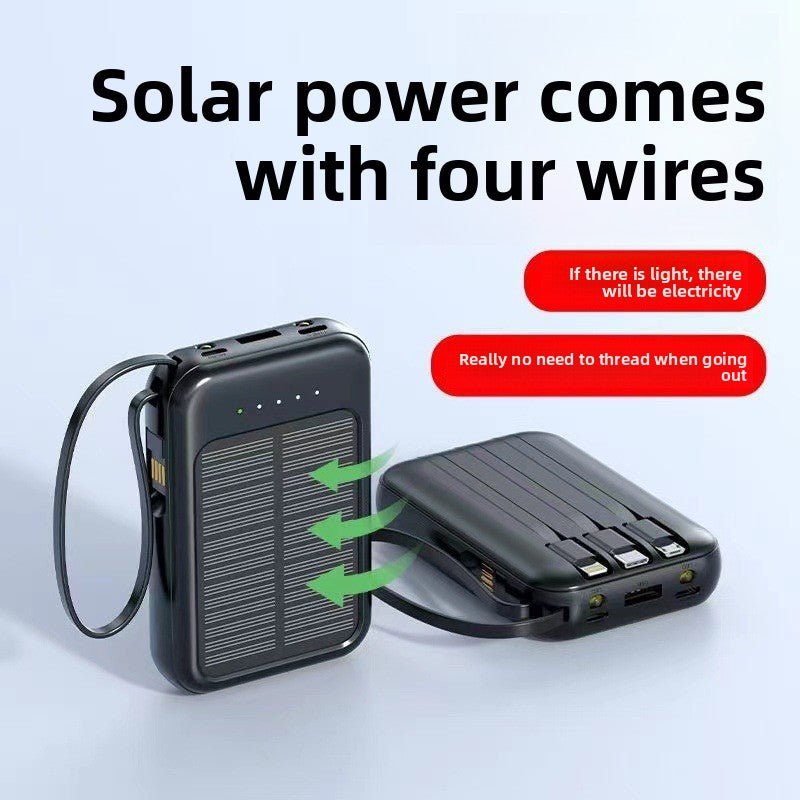Solar Power Bank - 20000mAh Portable Charger with Integrated Cables