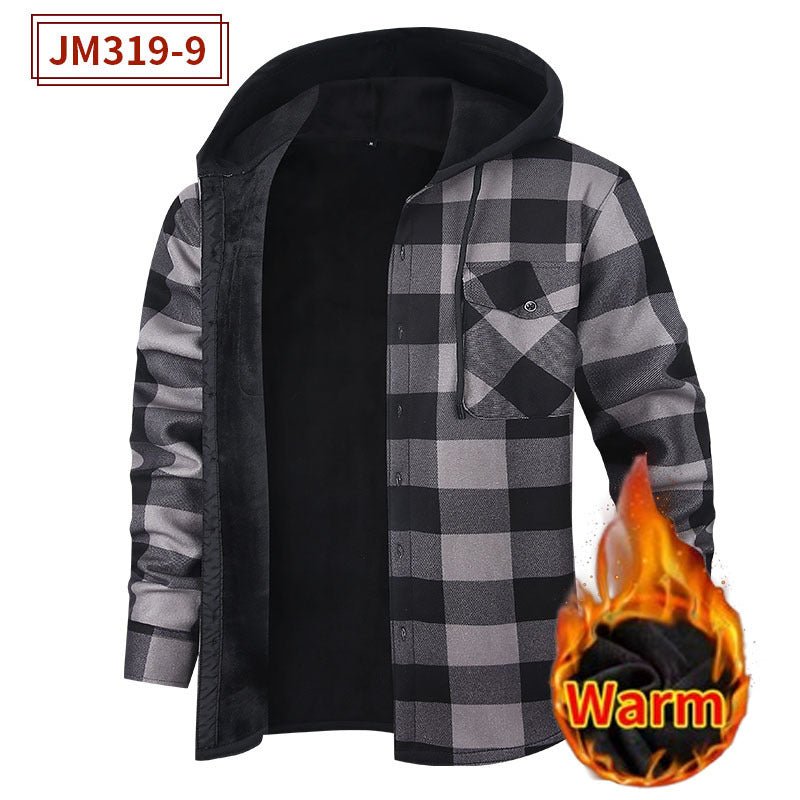 Men's Fleece - Lined Hooded Plaid Shirt | Polyester