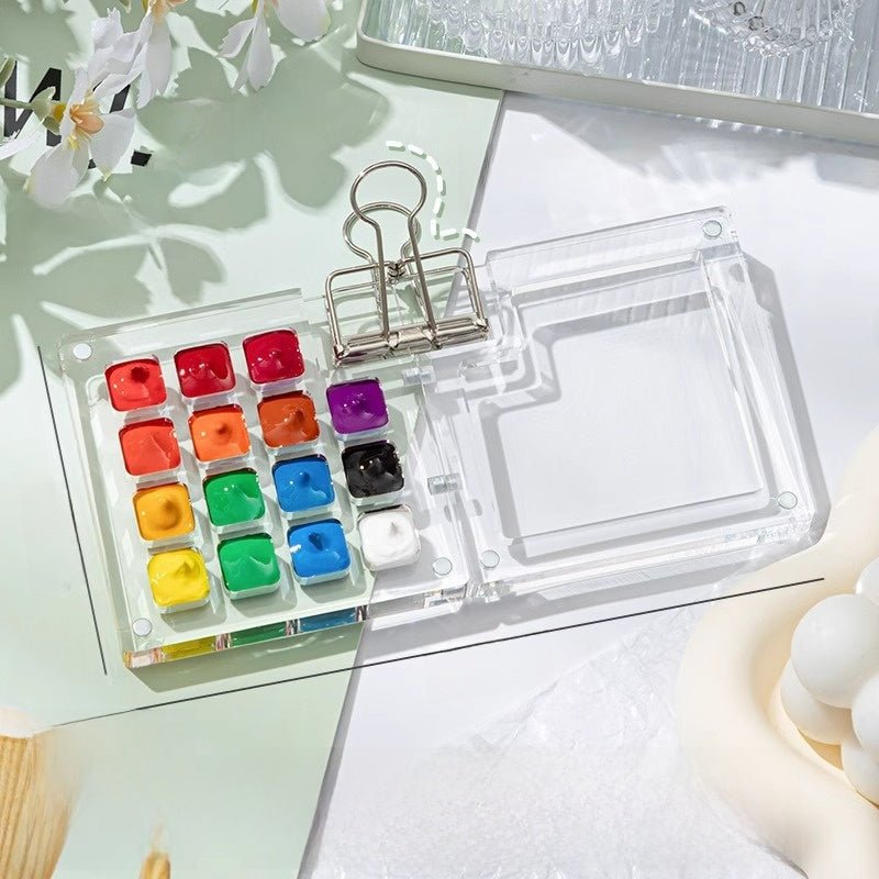 Portable Mini Watercolor Paint Set | Walnut Wood Travel Sketch Kit