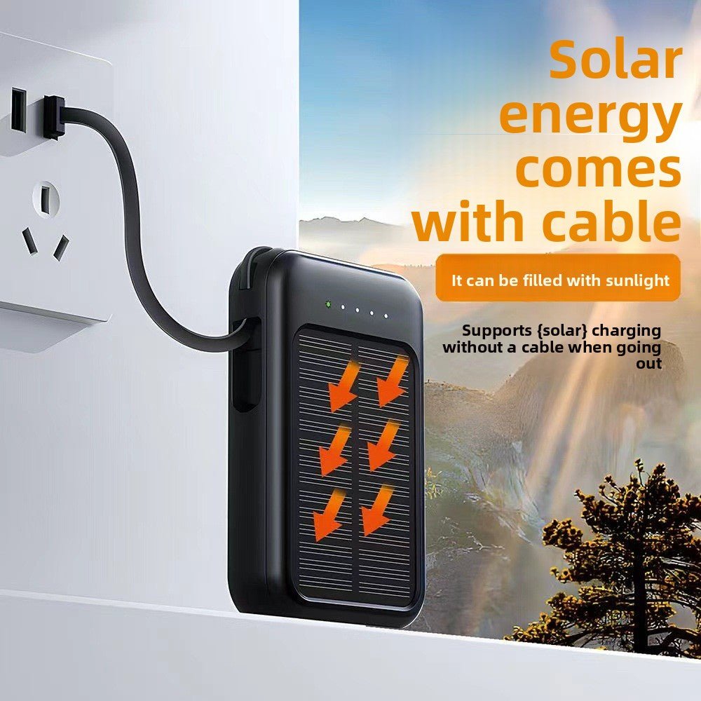 Solar Power Bank - 20000mAh Portable Charger with Integrated Cables