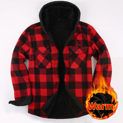 Fleece-Lined Hooded Plaid Shirt for Men