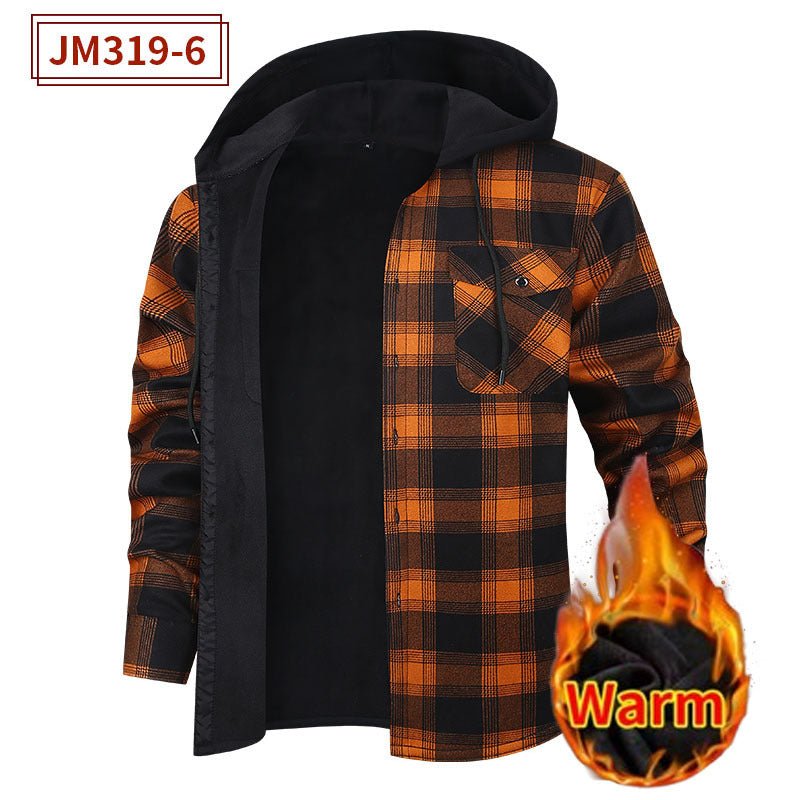 Men's Fleece - Lined Hooded Plaid Shirt | Polyester