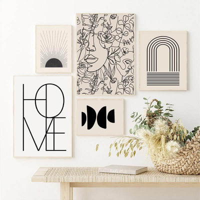 Bohemian Abstract Art Poster collage featuring modern airbrushed designs and minimalist decor for stylish living room walls.