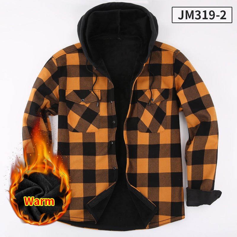 Men's Fleece - Lined Hooded Plaid Shirt | Polyester