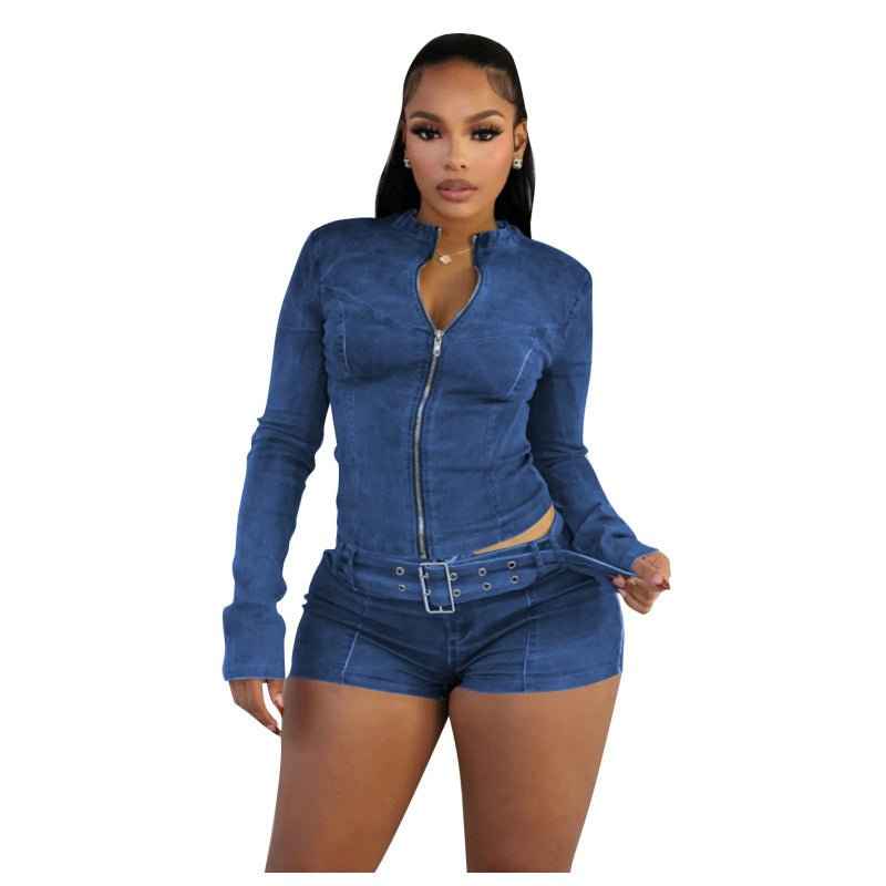 Women's Denim Shorts Set - Retro Style